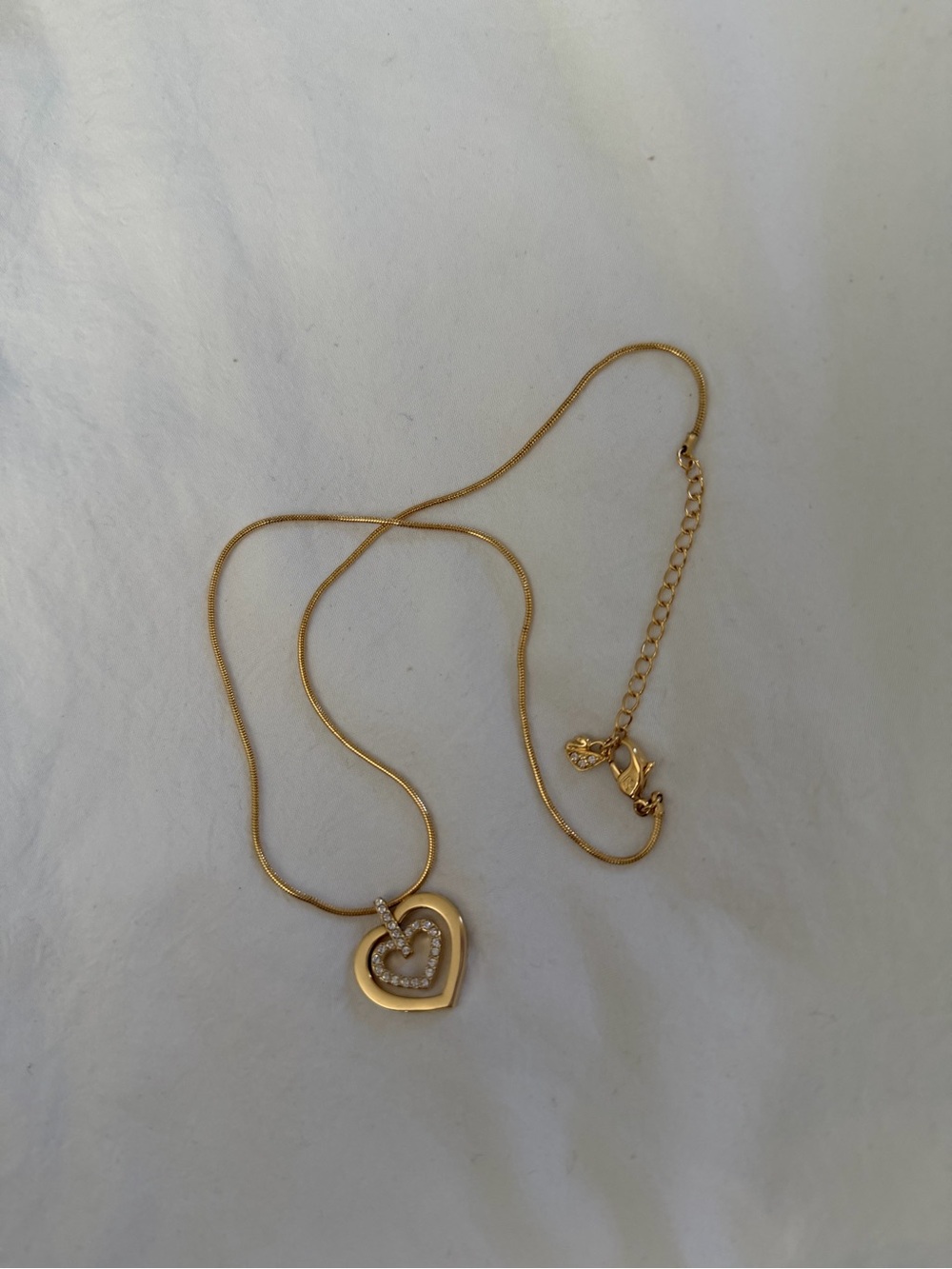 Swarovski Gold Heart Pendant Necklace with Clear Crystals